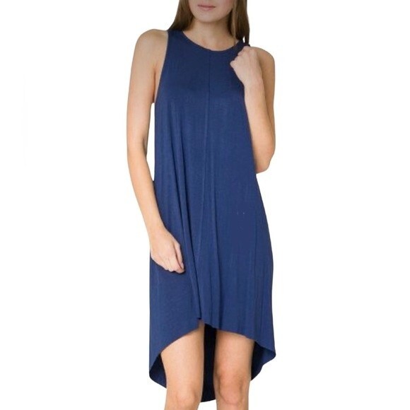 Blue high low large keyhole back flowy dress size small - Picture 1 of 6